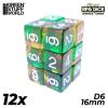 12x D6 16mm Dice - Clear Orange/Green