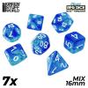 7x Mix 16mm Dice - Clear Blue/Turquoise