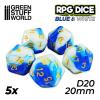 5x D20 20mm Dice - Blue White