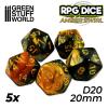 5x D20 20mm Dice - Amber Swirl